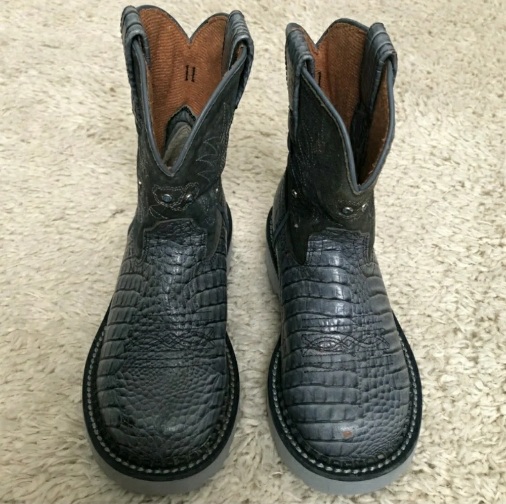 ARIAT Kid's Blue Suede & Croc Western Boots Sz 11